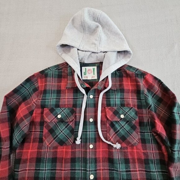 Free Planet Christmas Flannel Hoodie Men's Large Long Sleeve Button-Up EUC LN - Picture 4 of 16